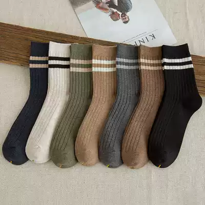 Socks Men's mid-tube socks Striped ins tide stockings high tube men's spring and summer thickening trend long tube cotton socks socks 