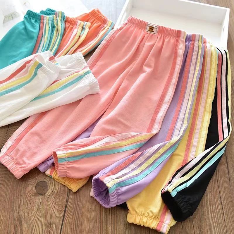 Girl Rainbow Bar Anti-mosquito Pants Summer Baby Thin style Casual Ocean Light Cage Pants CUHK Children Bunches Sports Pants-Taobao