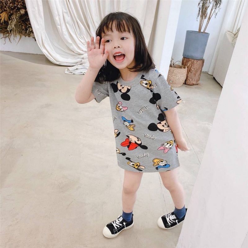 Girl short sleeve one-piece dress 2023 new summer baby cartoon Mickey T-shirt dress in child foreign air dress-Taobao