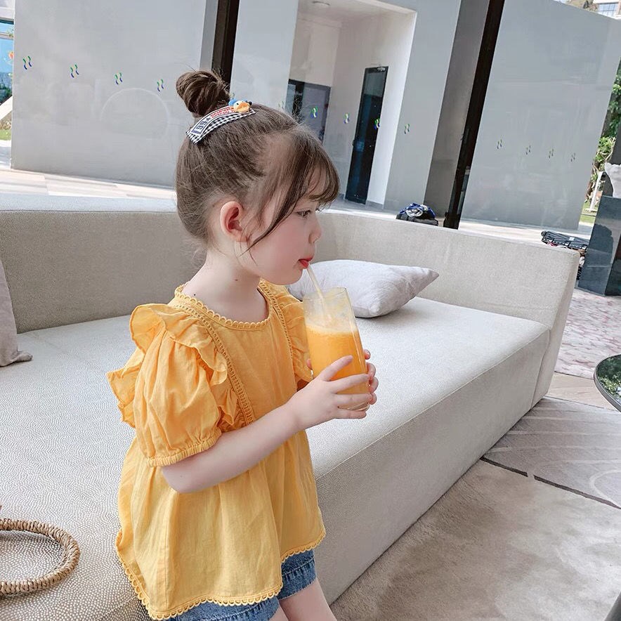 Girl 2023 new children pure cotton short sleeve shirt girl summer clothes foreign air doll shirt baby shirt-Taobao