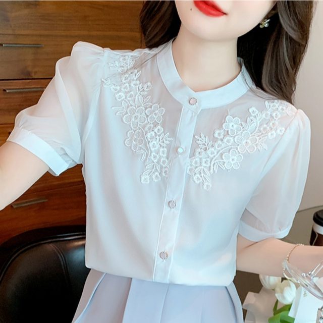 Chiffon shirt women's summer 2022 this year's popular new short-sleeved tops with a sense of niche chic and beautiful small shirts