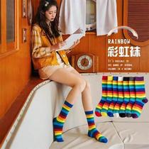 Rainbow Sox Childrens Spring and Autumn Piles Socks ins Chains Colorful Middle Stockings Stockings Stocking Japan Autumn winter Long Sox women