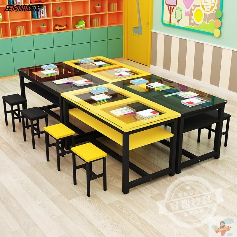 Glass-tube class Children's remedial classes Fine arts class table and chairs Painting desk Training Institution Painting Room Double child Garden Table