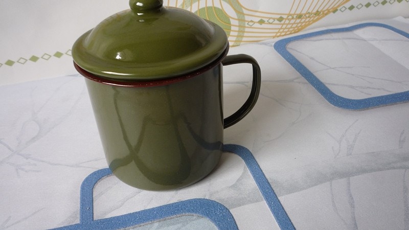 Big ChaGangZi old forces army green tea urn enamel koubei enamel cup army green cups