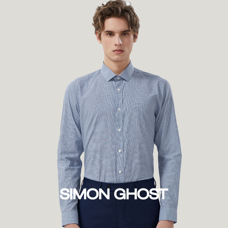 Simon Ghost Plaid Shirt for Men, Italian Imported Fabric, Pure Cotton, Business High-End Casual Long-Sleeved Shirt