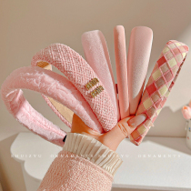 Pink plaid headband womens high skull pressure hairband hairpin high-end western style fashionable hair bundle headwear