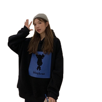 Korean style foreign style versatile loose velvet printed hooded sweatshirt for women mid-length 2023 new autumn and winter top jacket