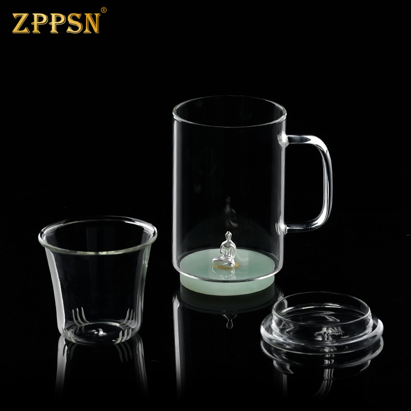 ZPPSN foot silver tea water separation glass Home office tea cup High-grade heat-resistant water cup with filter