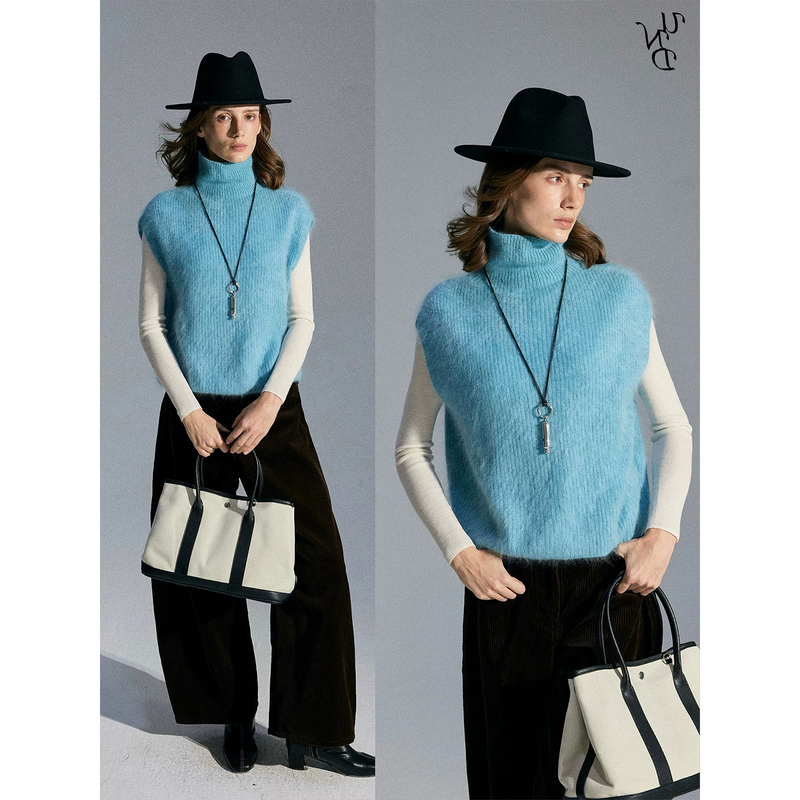 American-Style Brushed Wool Turtleneck Knitted Sleeveless Vest Top for Women, Autumn and Winter Layering, Slimming Sweater Vest for Outerwear American-Style Brushed Wool Turtleneck Knitted Sleeveless Vest Top for Women, Autumn and Winter Layering, Slimming Sweater Vest for Outerwear