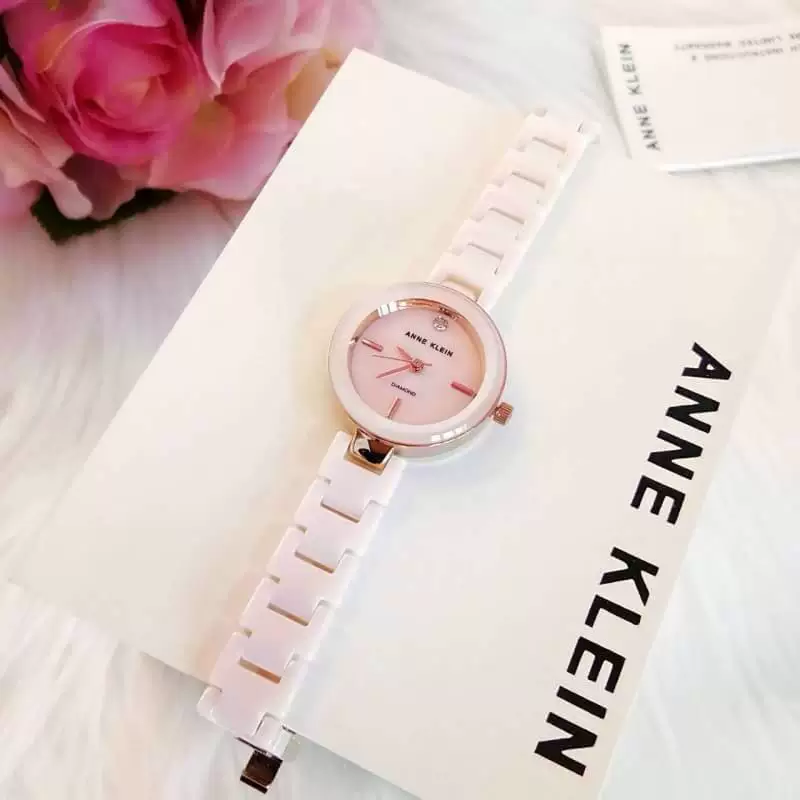 Anne Klein Ножженые Женские Anniemein 2660LPRG Модные Светлый Пудровый Керамический Бриллиантовая насечка Малый циферблат Женские часы