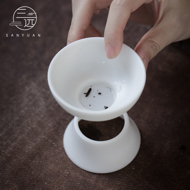 Three Far Sheep Grease Jade Porcelain Pinhole Tea Leak Filter Tea Ware Ceramic Handmade Tea Filter Utive Tea House Tea Furniture