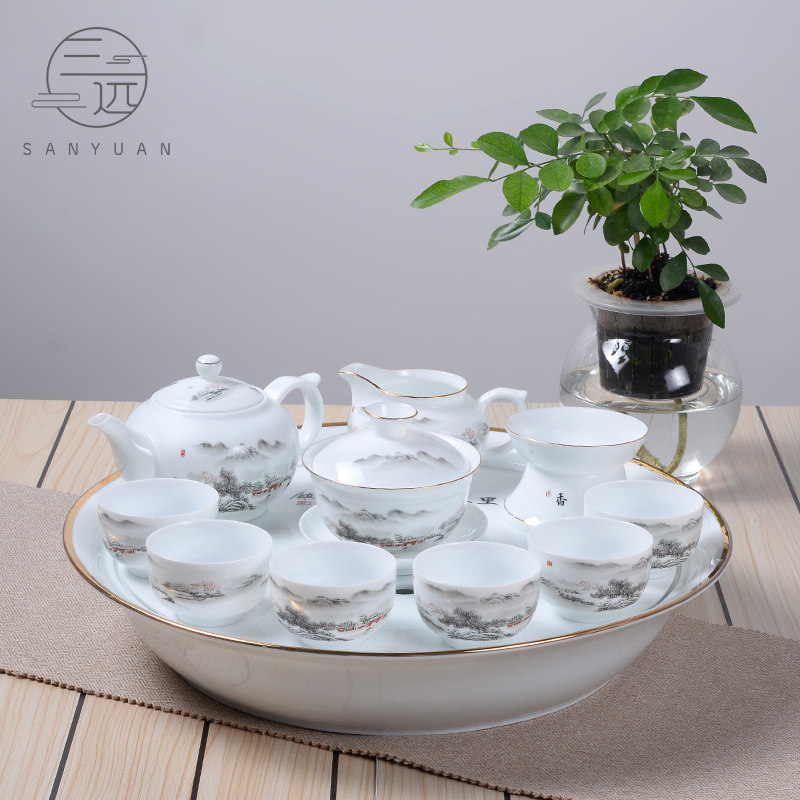 Saniyuan Creative Modern Ceramic Gongfu Tea Furniture Set Group Home Living Room Brief Teapot Tea Cup Dry Tea Tea Tray Table