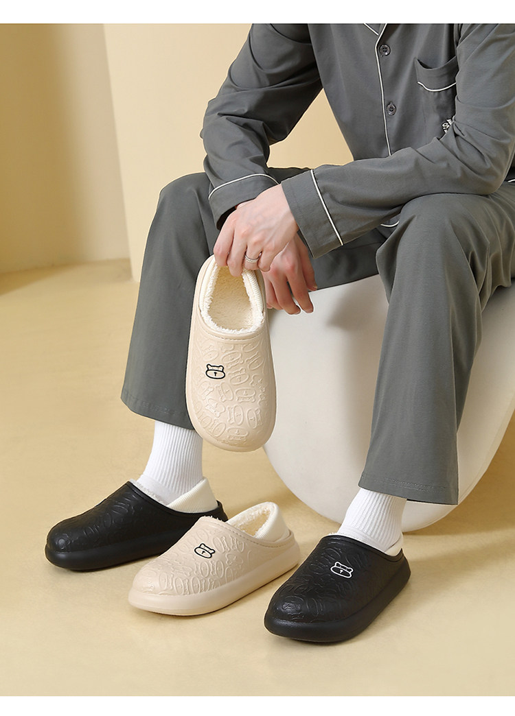 Отдых тапочки 男棉拖鞋冬季2025新款室内家用防水防滑袋后跟外穿羊毛衬里保暖棉鞋 Gan Shu