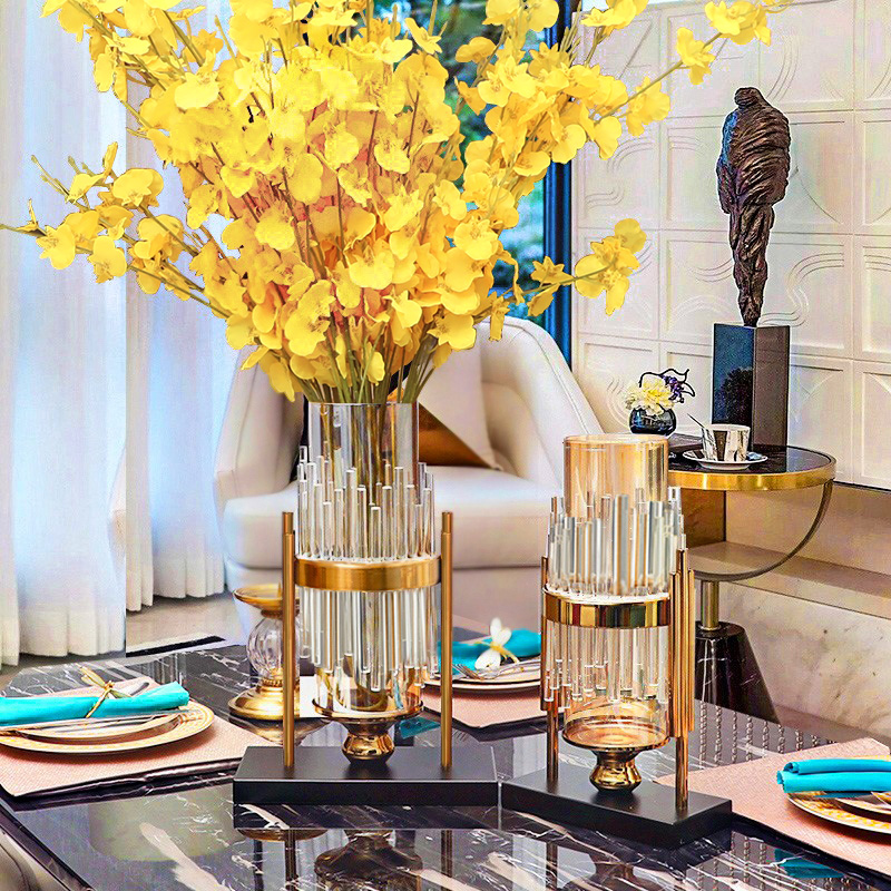 American high-end light and luxurious glass vase crystal pendulum decorated living-room flower arrangement drying flower TV cabinet table Home Decorative Goods