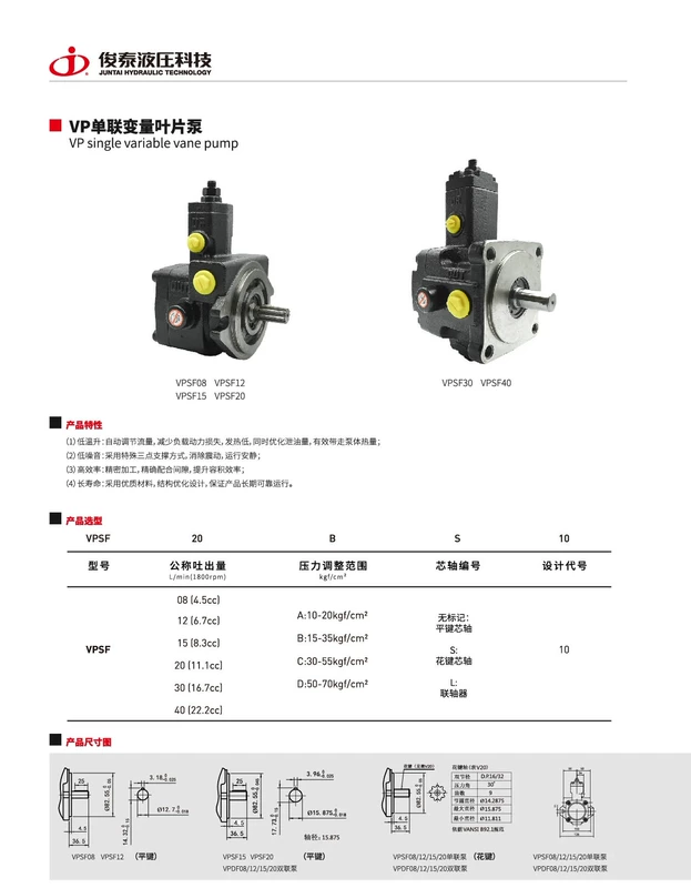 Bơm dầu thủy lực Juntai Bơm cánh gạt VP30 VP-SF-20-D VP-SF-12/15-D VP-SF-30/40-D cấu tạo của bơm thủy lực motor bơm dầu thủy lực