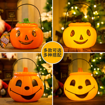 Halloween pumpkin lantern portable pumpkin candy jar childrens performance props glowing with lid pumpkin bucket witch skeleton