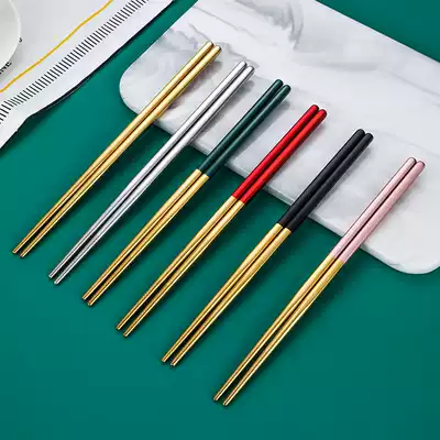 Household 304 stainless steel chopsticks anti-mold spoon Fork students 5 pairs of non-slip tableware metal fast tangle 10 pairs set