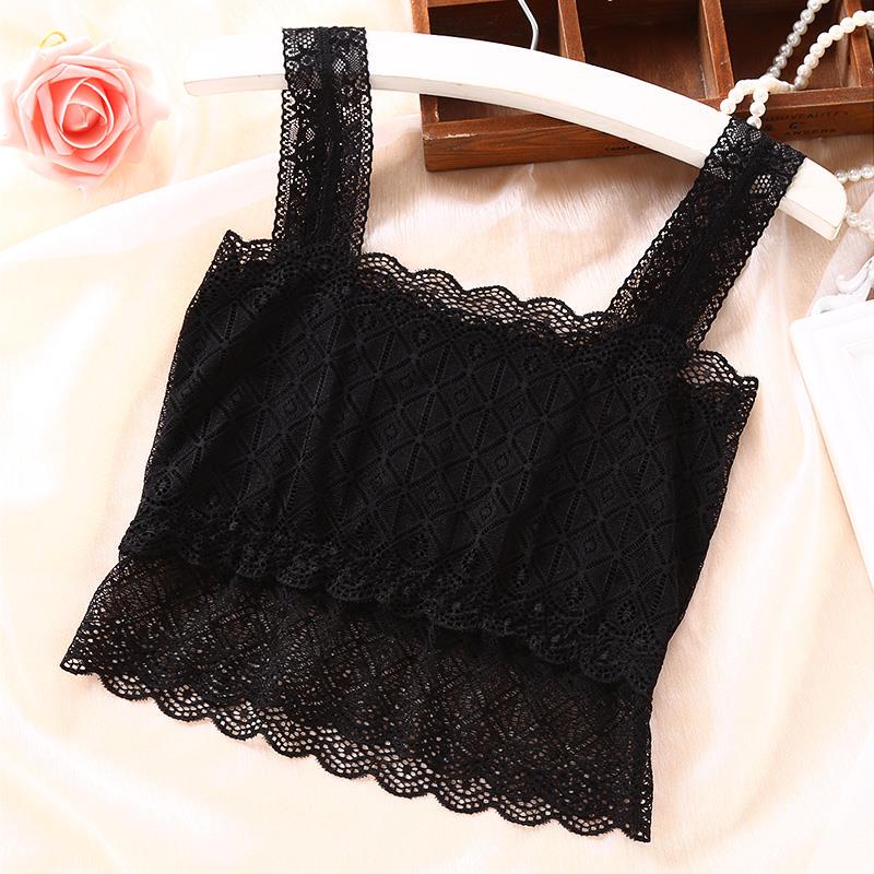 Black Camisole, Short, Slim Fit, Anti-Exposure, Lace Bandeau, Plus Size, Thin Summer Underwear 
