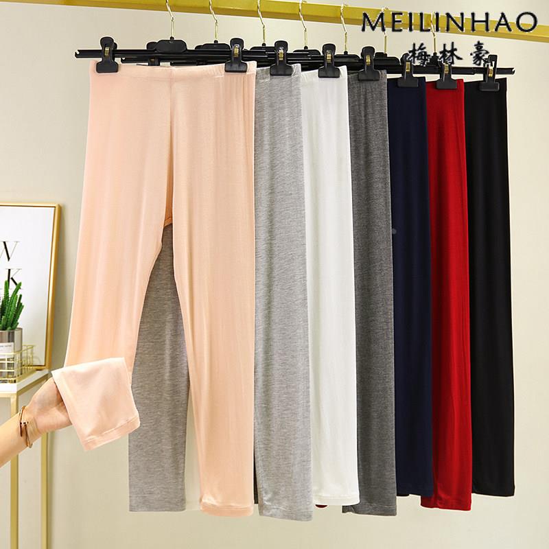 Modal Winter Thin Leggings for Women, High-Waisted, Solid Color, Slim Fit, Inner Wear, Elastic Tight-Fitting Nine-Point Pants