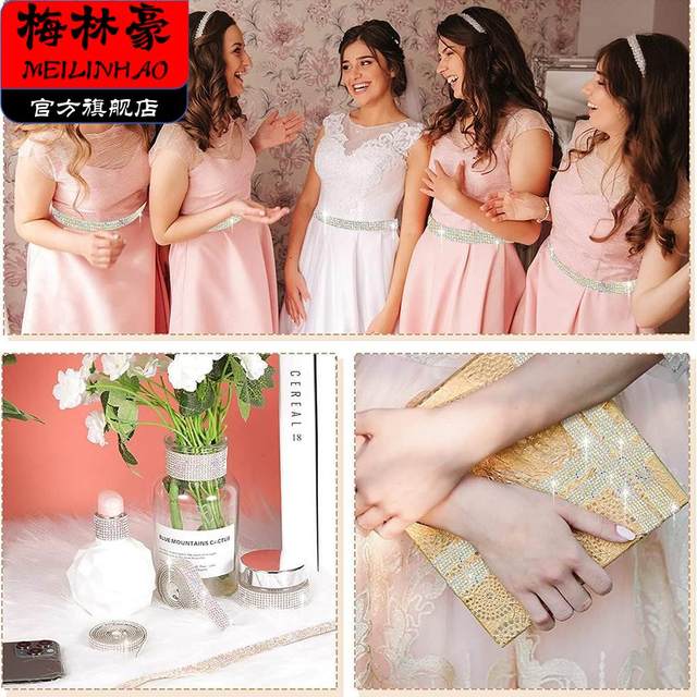 Long 1m Adhesive Mesh Rhinestone Craft Stickers for Furniture, Clothing, and Accessories, Self-Adhesive, Tearable, Directly Stickable, Diy, Customizable Cut