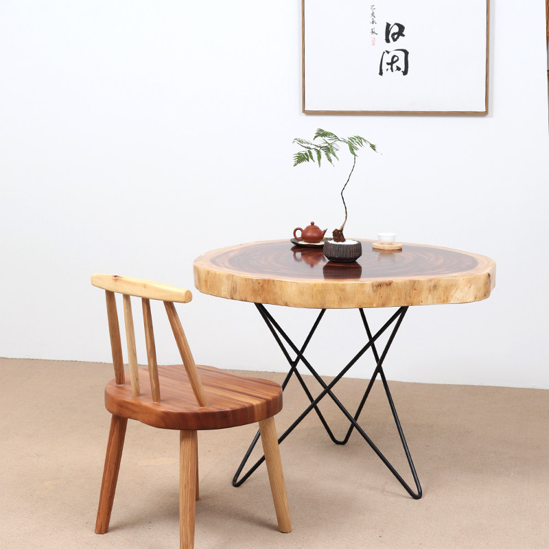 Solid Wood Living Room Round Nordic Light Lavish Sofa tea table Home Small family Type roundtable edge Several table Amber Tatami