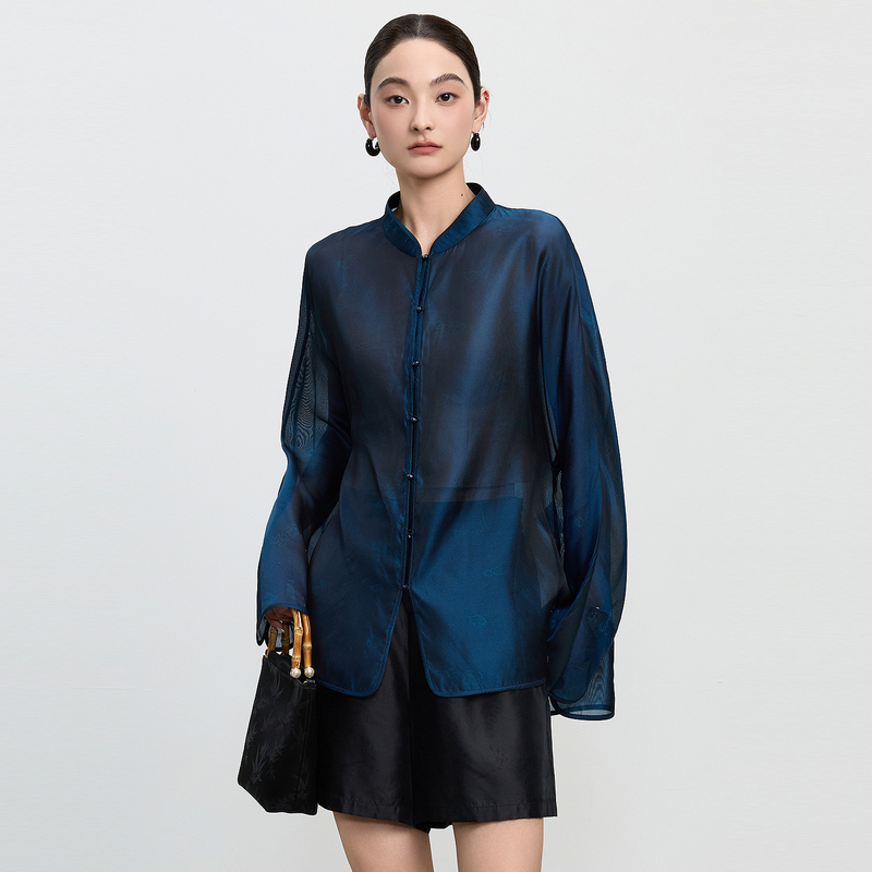 Chensmchen【Lan Zhi】Mulberry Silk Intangible Cultural Heritage Jacquard National Style New Chinese Style Loose-Fitting Thin Shirt Chensmchen【Lan Zhi】Mulberry Silk Intangible Cultural Heritage Jacquard National Style New Chinese Style Loose-Fitting Thin Shirt