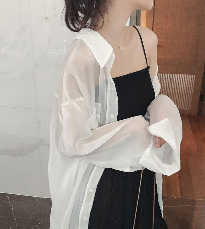 Chiffon Sun Protection Clothing for Women, Summer Camisole, Shawl, Cardigan, Transparent, Petite, Drapey, Ice Silk Shirt Top