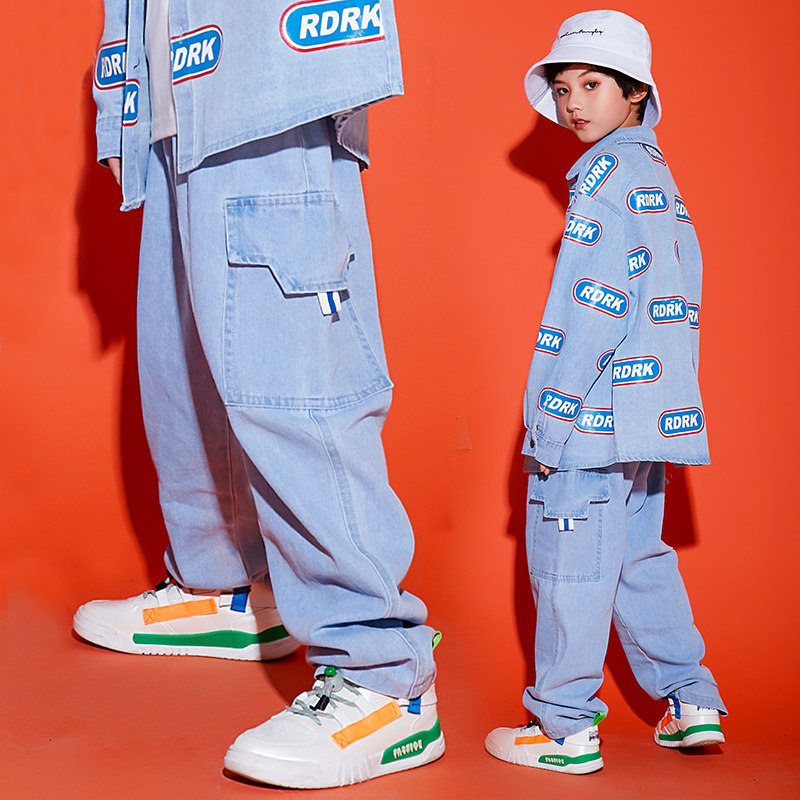 Boys' denim trousers, children's handsome pants, hip-hop trendy clothes, western style, little girls' wide-leg pants, big boys' trendy children's clothes