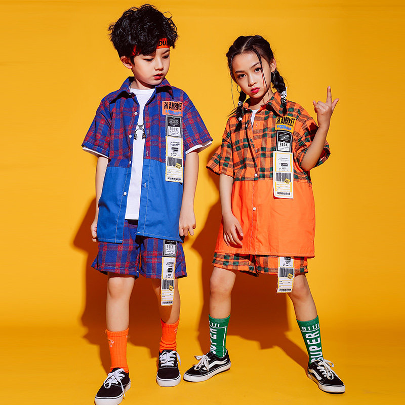Boys hip-hop street dance tide clothing six one children's performance clothing handsome short-sleeved suit girls personality jazz dance performance