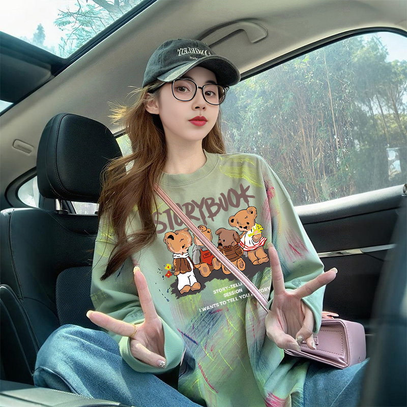 American Retro Cartoon Long-Sleeve T-Shirt for Women, Regular Shoulder, New Autumn and Winter Style, Plus-Size Women's Clothing, High-End Graffiti Top t American Retro Cartoon Long-Sleeve T-Shirt for Women, Regular Shoulder, New Autumn and Winter Style, Plus-Size Women's Clothing, High-End Graffiti Top t