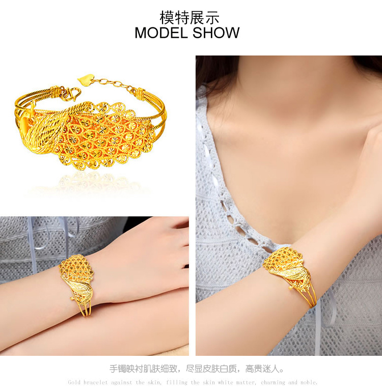Việt Nam Shajin Peacock Push Pull Bracelet Phụ nữ mạ 24k Mô phỏng Vàng Wild Fashion Vòng đeo tay cưới Euro Coin Trang sức vòng tay dw chính hãng