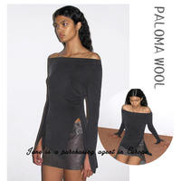 Guoxian Spanish PALOMA WOOL one-shoulder irregular off-shoulder elastic slit long-sleeved top