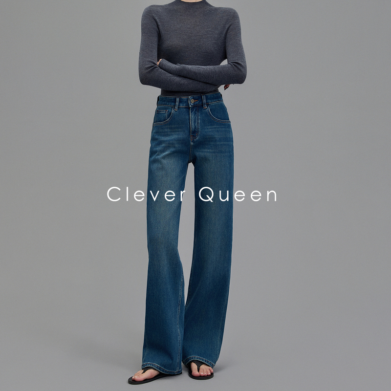 Four-Way Stretch Washed Blue Slim Straight-Leg Jeans for Women, High-Waisted, Simple, Casual, Loose, Floor-Length Wide-Leg Pants Four-Way Stretch Washed Blue Slim Straight-Leg Jeans for Women, High-Waisted, Simple, Casual, Loose, Floor-Length Wide-Leg Pants