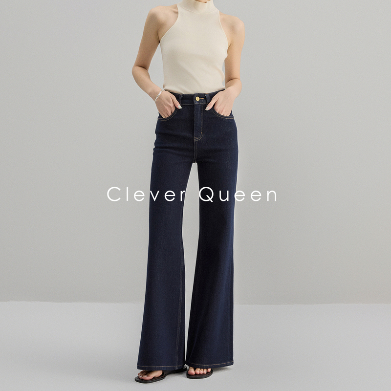 Denim Original Color Micro-Flared Jeans for Women, High-Waisted, Drapey, Slimming, Four-Way Stretch, Loose, Wide-Leg, Straight, Slim-Fit, Extended Length Denim Original Color Micro-Flared Jeans for Women, High-Waisted, Drapey, Slimming, Four-Way Stretch, Loose, Wide-Leg, Straight, Slim-Fit, Extended Length