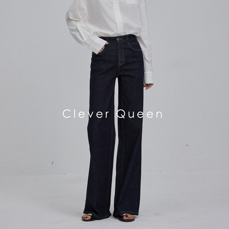 American-Style Narrow Straight-Leg Vintage Denim Original Color High-Waisted Loose Wide-Leg Jeans for Women, Slimming and Drapey Floor-Length Pants