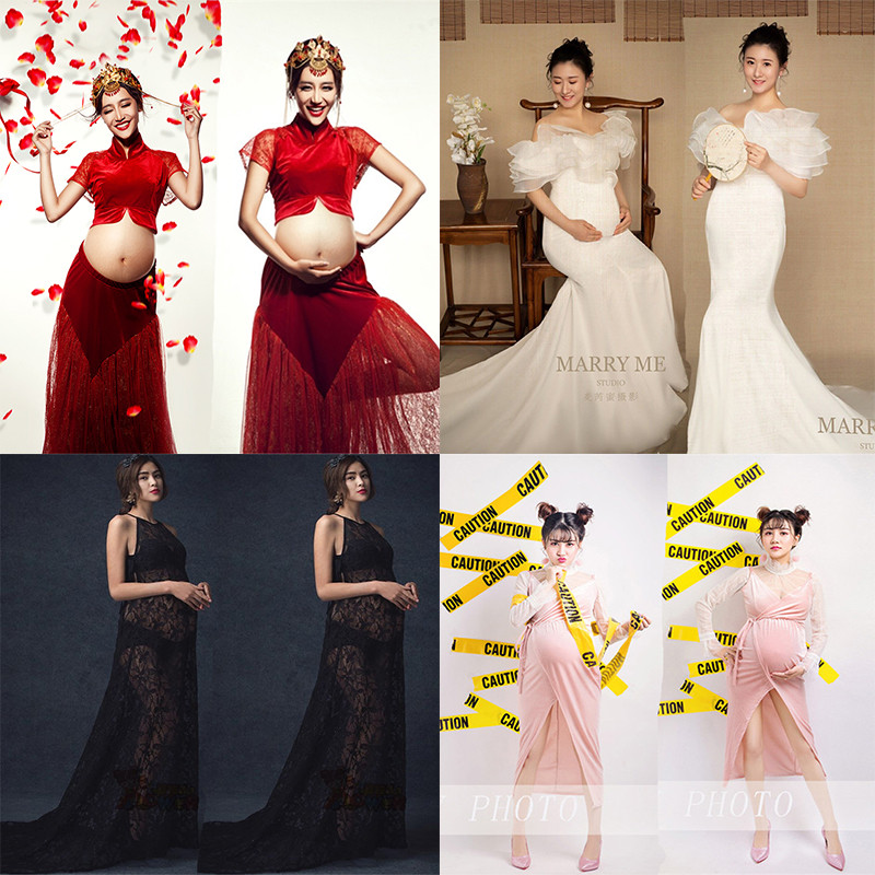 Pregnant Woman Photos Clothing High-end Exhibition New White Sexy Fashion Brief Photo Gallery Art to Authentic Shooting Costumes