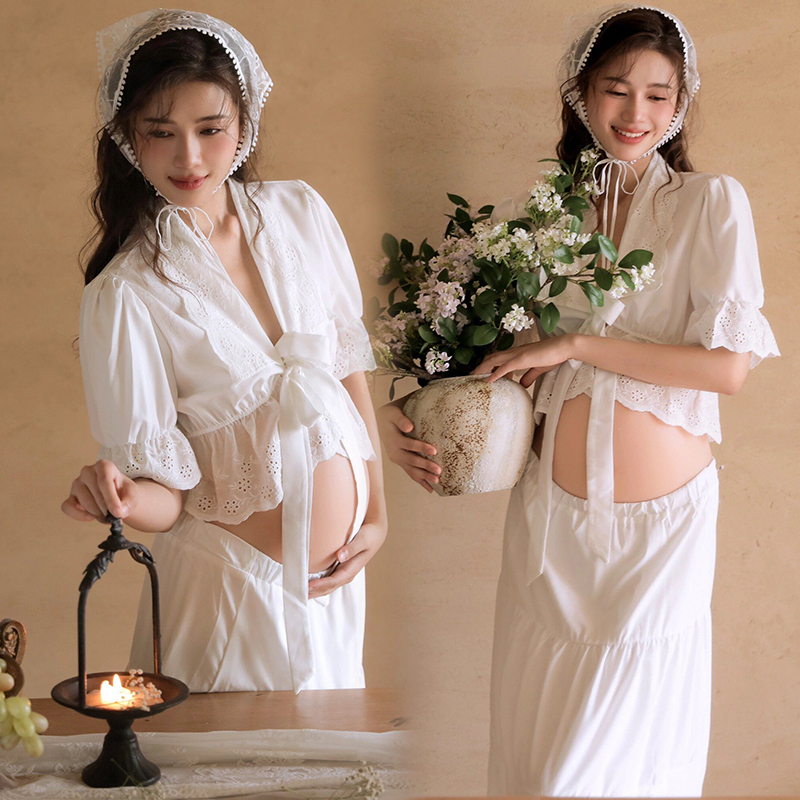Maternity Photo Outfit, Retro Oil Painting Style, Fresh and Korean Style, New Photo Studio Style, Pregnant Mommy Belly Photo Clothes for Home Shooting
