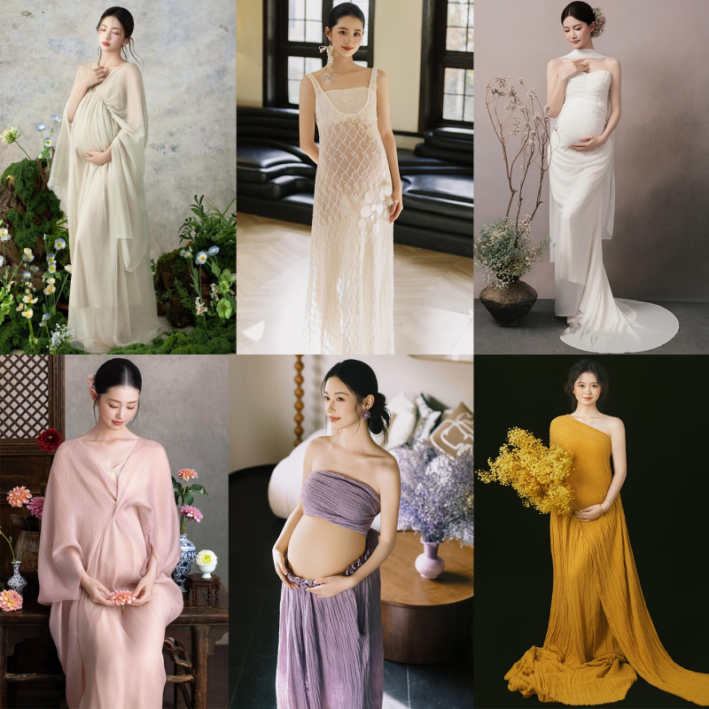 Maternity Photo Clothing, French Oil Painting Style Photo Studio, Spring Photo Shoot, New Retro Theme, Pregnant Mommy Lace Dress