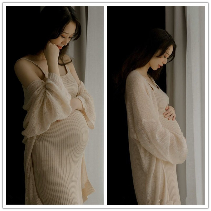 Maternity photography costume aesthetic khaki cardigan skirt photo studio theme photo costume belly mom maternity photo costume