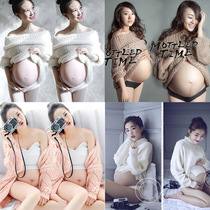  Pregnant womens photography clothing new one-shoulder sweater photo studio shooting pregnant womens clothing pregnant mommy photo art photo clothing