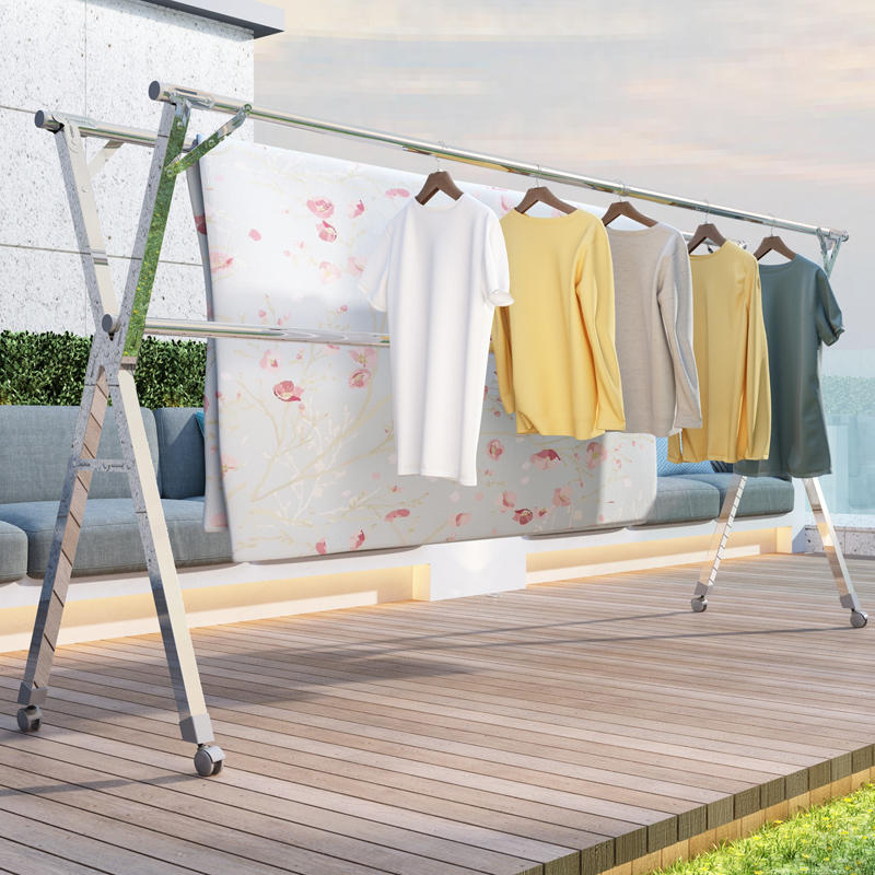Stainless steel clothes hanger floor folding and lying room Home Balcony Outdoor Dormitory Theorizer Hanging Clothes Pole Cool Sunburn 
