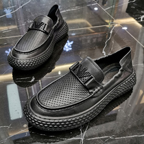 Bean Bean Shoes 2022 New Mens Shoes Summer Breathable One Foot Pedal Hollowed-out Casual Shoes Men Real Leather Thick Leather Shoes