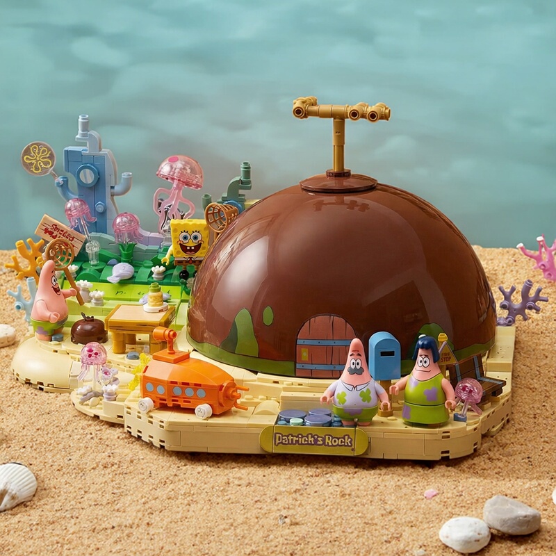Areax2025 New Patrick Star Stone House Spongebob Squarepants Bikini Bottom Residents Building Block Toys Gift