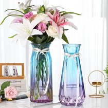 Thickened glass vase Fuexpensive bamboo lily inserts vase European-style large transparent floral living room decoration flower arrangement pendulum