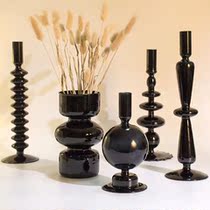 Black glass vase swing piece Living room ins wind high face value dry flower bouquet flower bouquet retro tabletop decorations