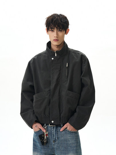 A PUEE美式复古bomber立领飞行员夹克男女boxy短款巴恩风工装外套