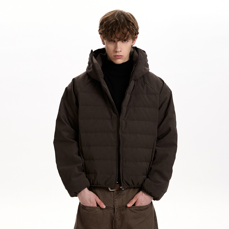 A Puee National Standard 90 White Duck down Ribbed down Jacket Winter Warm Cleanfit Silhouette Hooded Jacket Cotton Coat