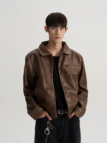 Puee американская ретро уличная квадратная куртка Harrington с потертостями из искусственной кожи, модная чистая короткая куртка