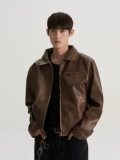 Puee американская ретро уличная квадратная куртка Harrington с потертостями из искусственной кожи, модная чистая короткая куртка