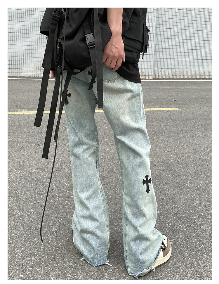 European and American high street CH Crook cross jeans for men, American hip-hop vibe street loose straight flared pants pic 9